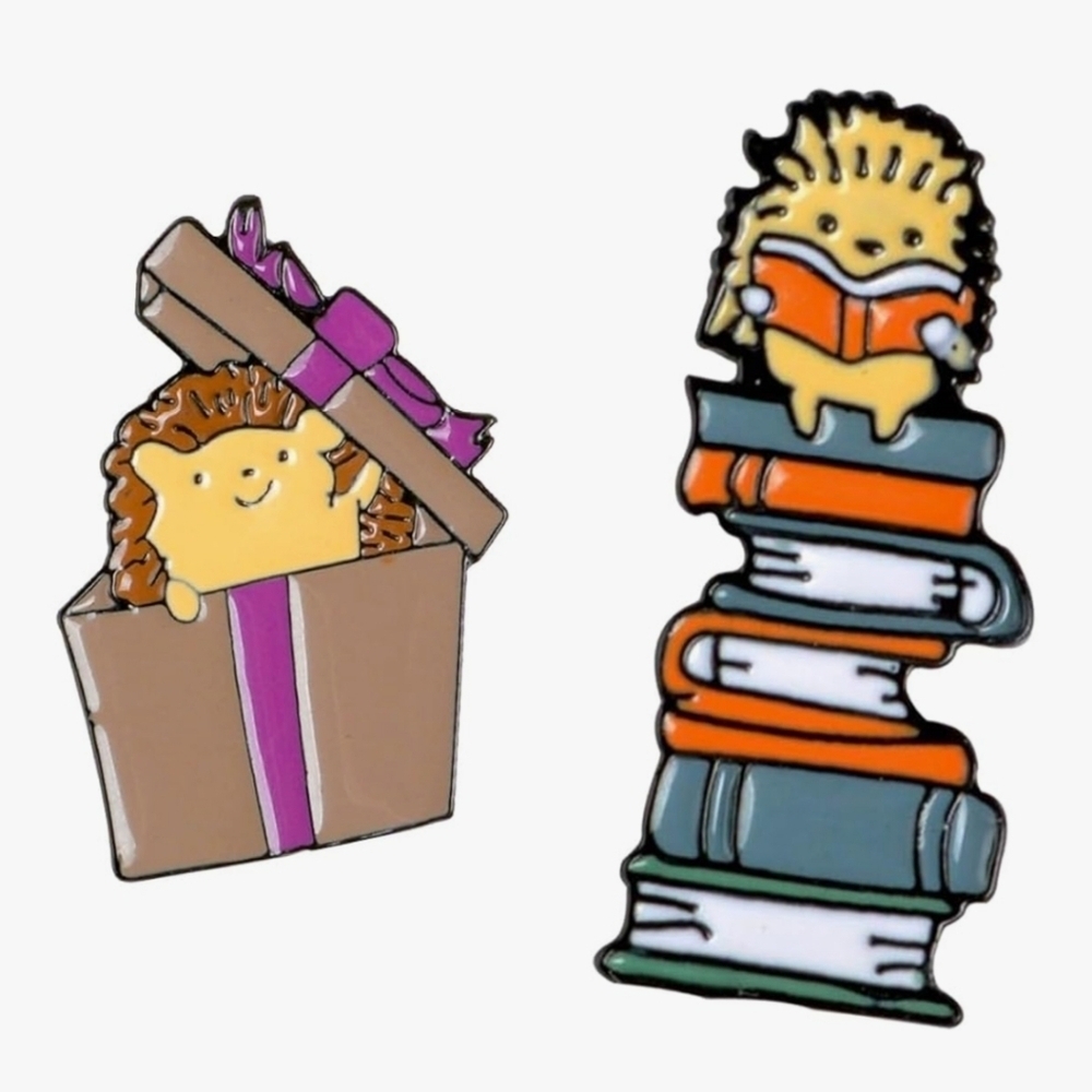 Hedgehog Enamel Pin Set - Brown and Orange